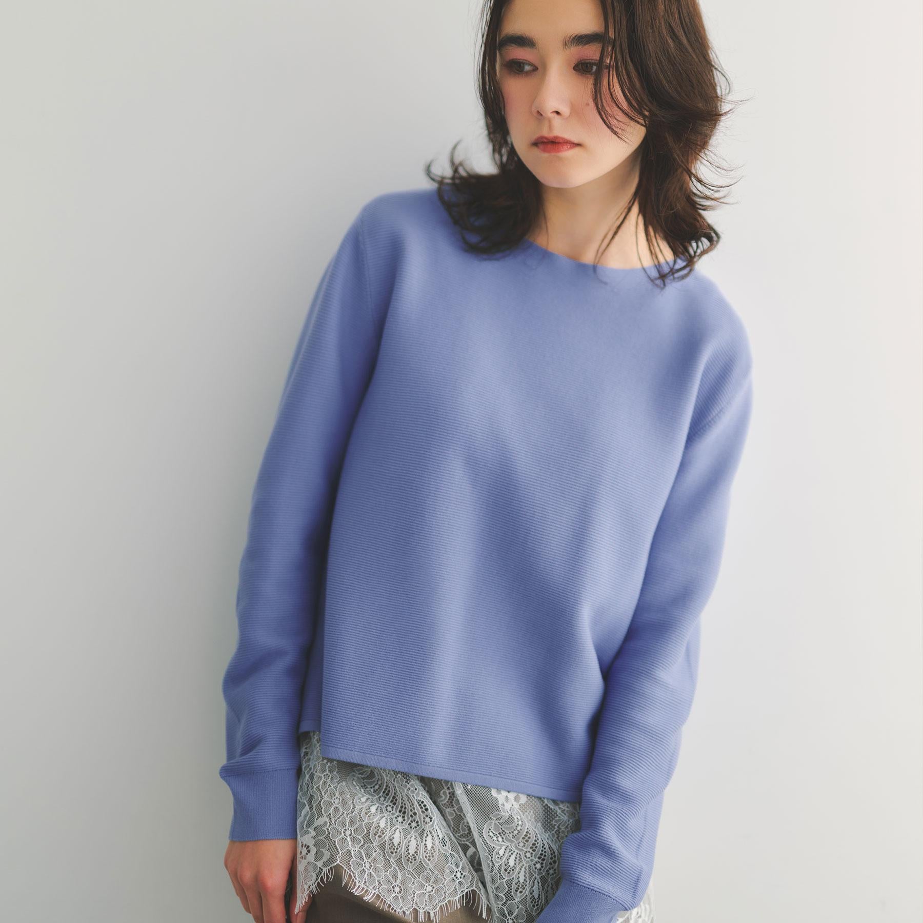 オペーク ドット クリップ OPAQUE.CLIP UV ボートネックガーターニット／オーガニックコットン混【洗濯機OK】《6col》 （ブルー(091)） ブルー(091)