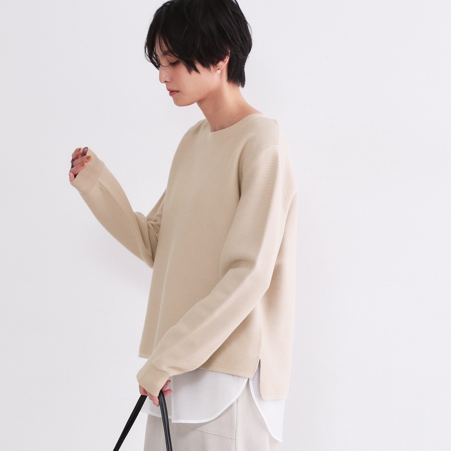 オペーク ドット クリップ OPAQUE.CLIP UV ボートネックガーターニット／オーガニックコットン混【洗濯機OK】《6col》 （ブルー(091)） ブルー(091)