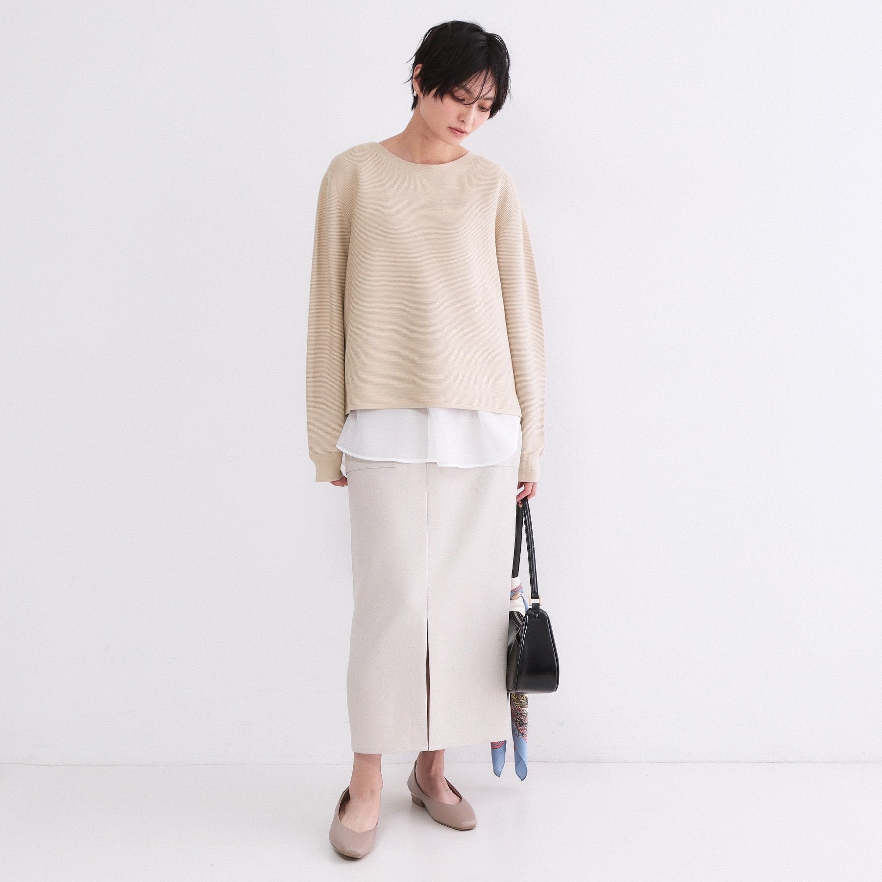 オペーク ドット クリップ OPAQUE.CLIP UV ボートネックガーターニット／オーガニックコットン混【洗濯機OK】《6col》 （ブルー(091)） ブルー(091)