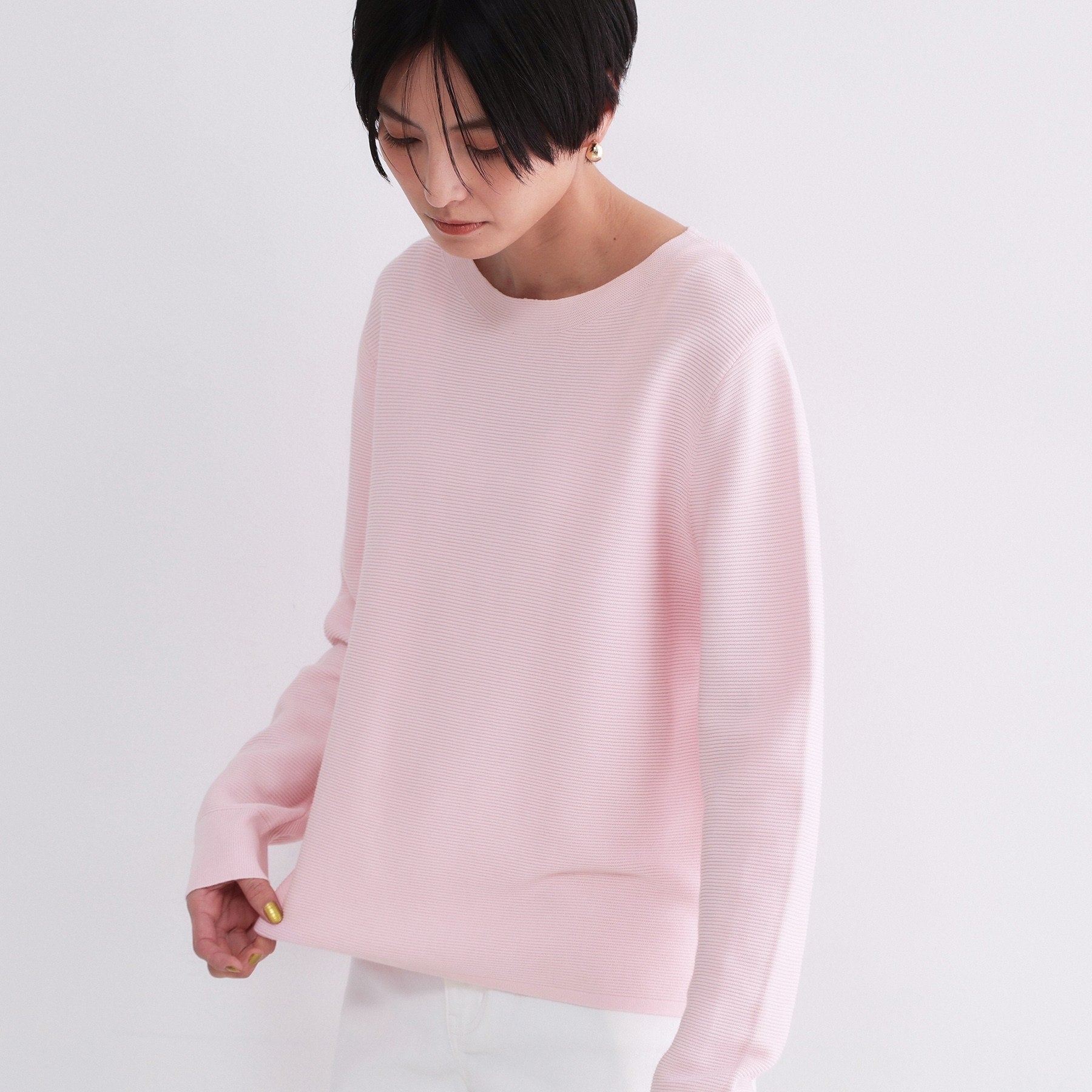 オペーク ドット クリップ OPAQUE.CLIP UV ボートネックガーターニット／オーガニックコットン混【洗濯機OK】《6col》 （ブルー(091)） ブルー(091)