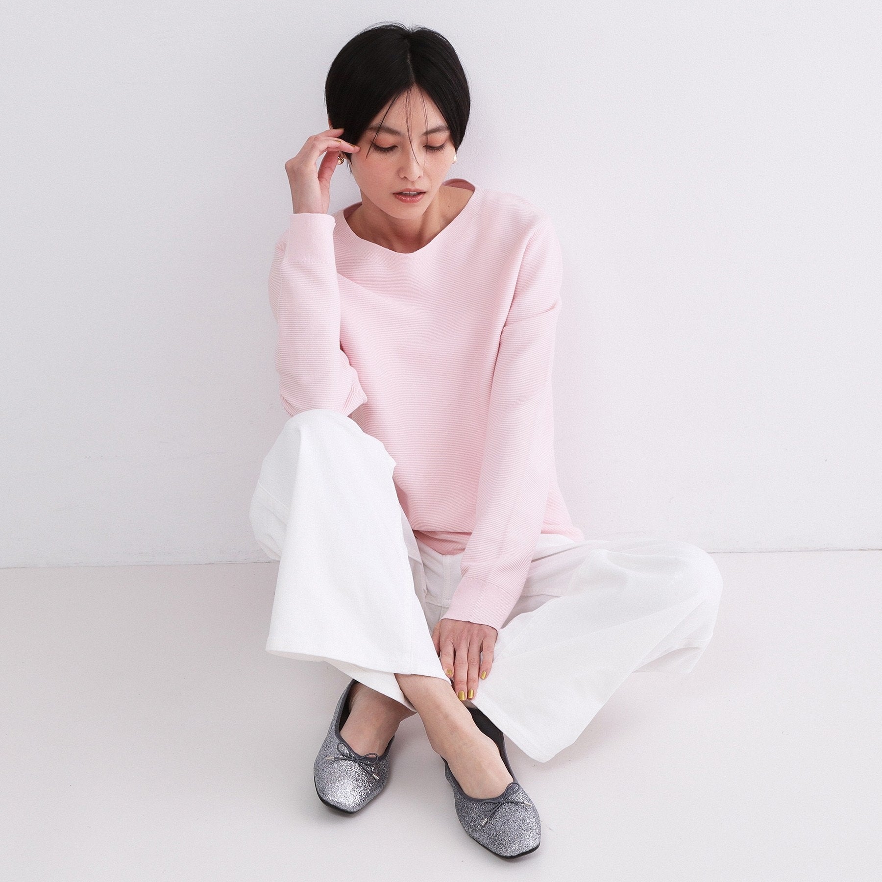 オペーク ドット クリップ OPAQUE.CLIP UV ボートネックガーターニット／オーガニックコットン混【洗濯機OK】《6col》 （ブルー(091)） ブルー(091)