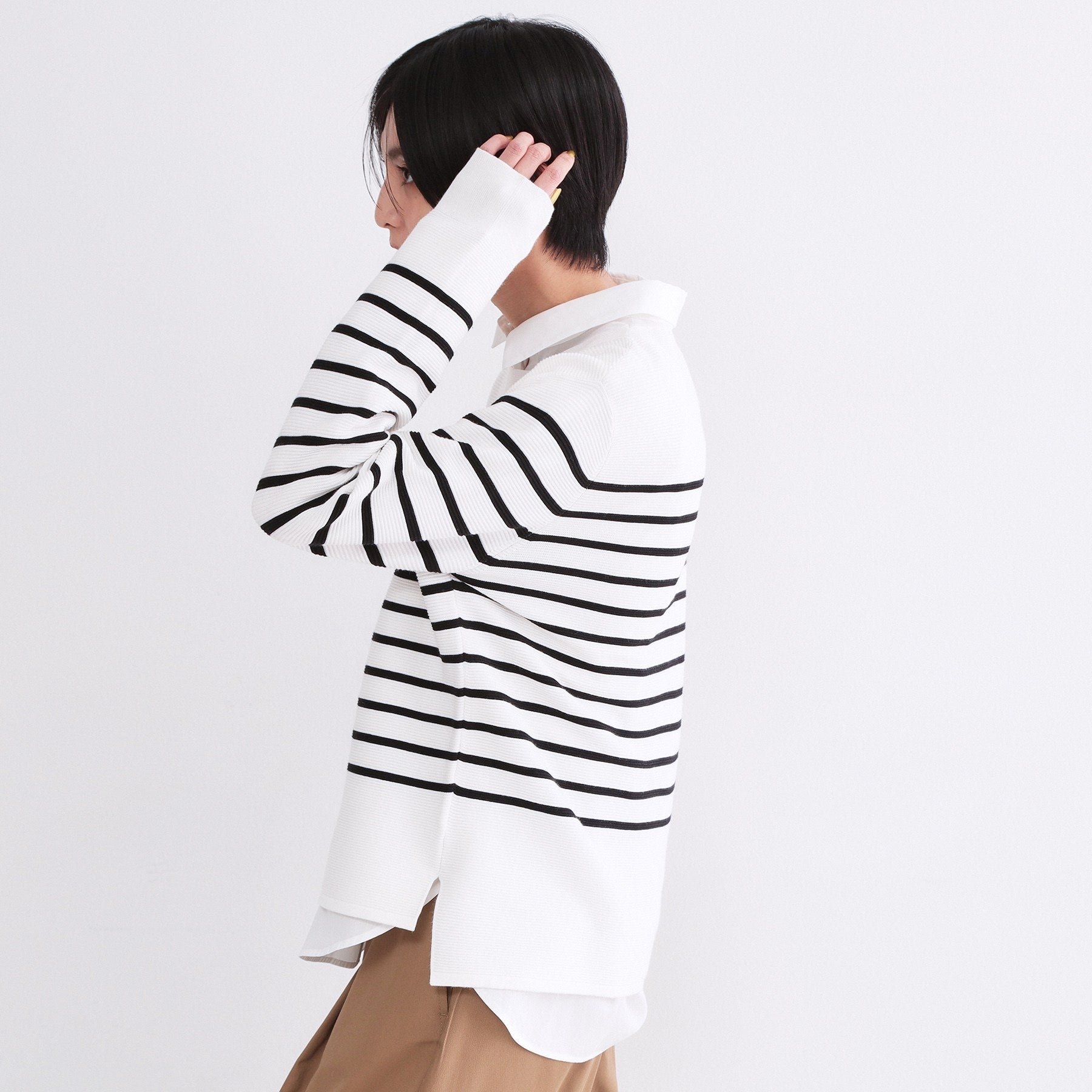 オペーク ドット クリップ OPAQUE.CLIP UV ボートネックガーターニット／オーガニックコットン混【洗濯機OK】《6col》 （ブルー(091)） ブルー(091)