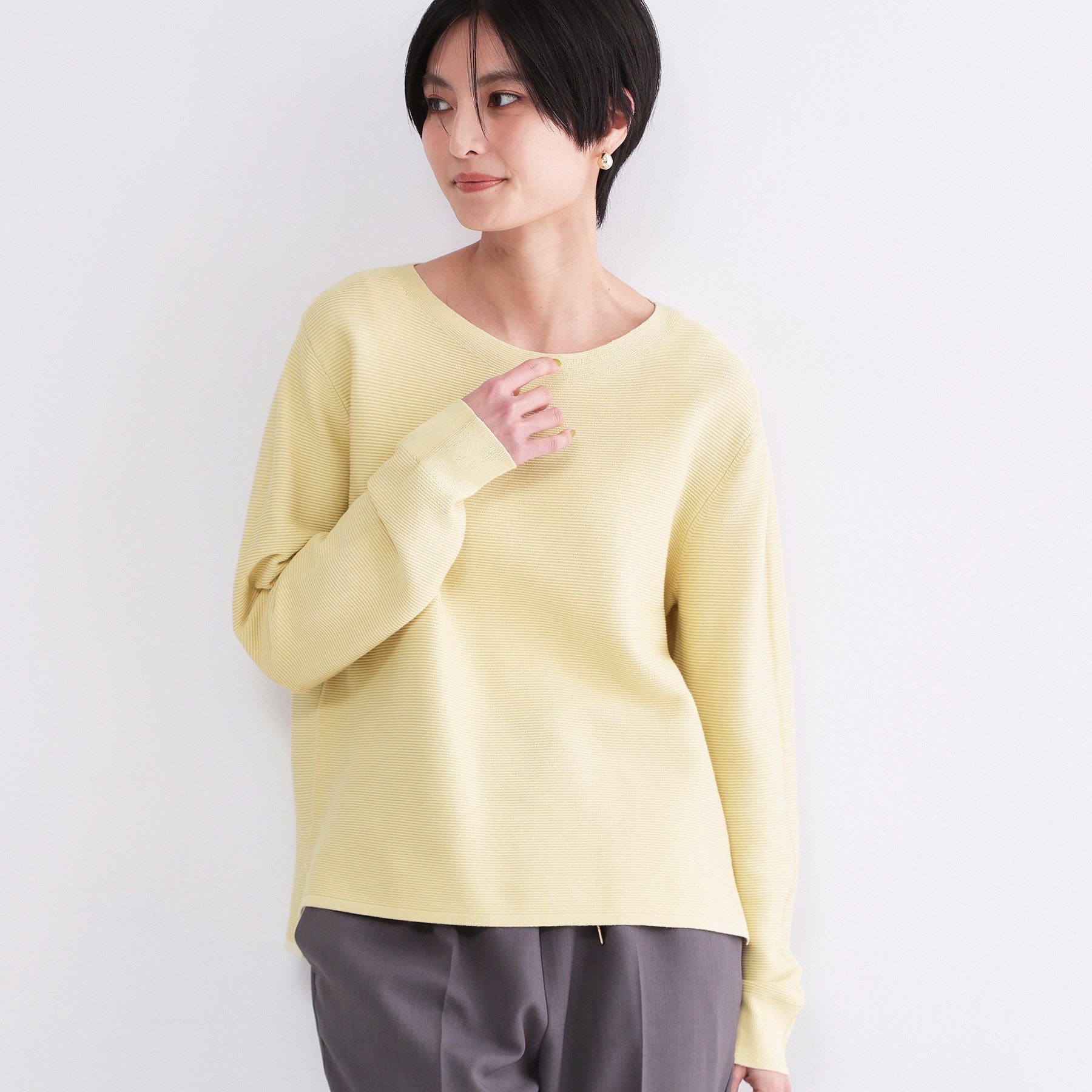 オペーク ドット クリップ OPAQUE.CLIP UV ボートネックガーターニット／オーガニックコットン混【洗濯機OK】《6col》 （ブルー(091)） ブルー(091)