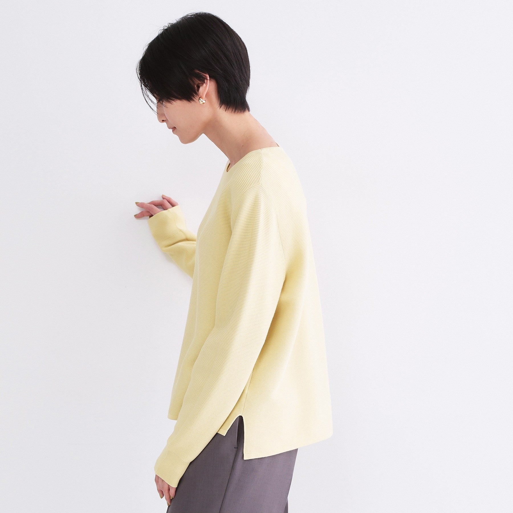 オペーク ドット クリップ OPAQUE.CLIP UV ボートネックガーターニット／オーガニックコットン混【洗濯機OK】《6col》 （ブルー(091)） ブルー(091)