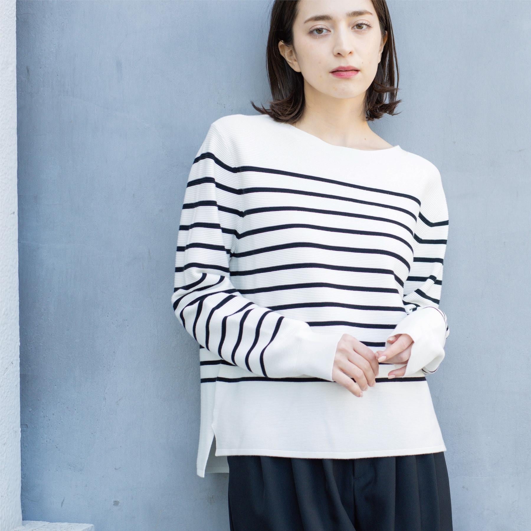 オペーク ドット クリップ OPAQUE.CLIP UV ボートネックガーターニット／オーガニックコットン混【洗濯機OK】《6col》 （ホワイト(301)） ホワイト(301)