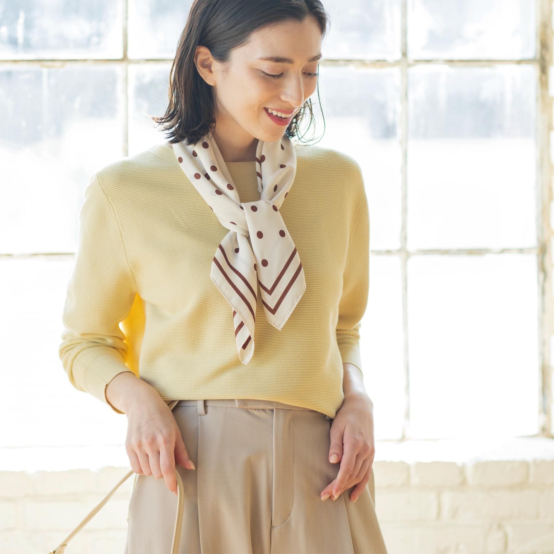 オペーク ドット クリップ OPAQUE.CLIP UV ボートネックガーターニット／オーガニックコットン混【洗濯機OK】《6col》 （ライトイエロー(830)） ライトイエロー(830)