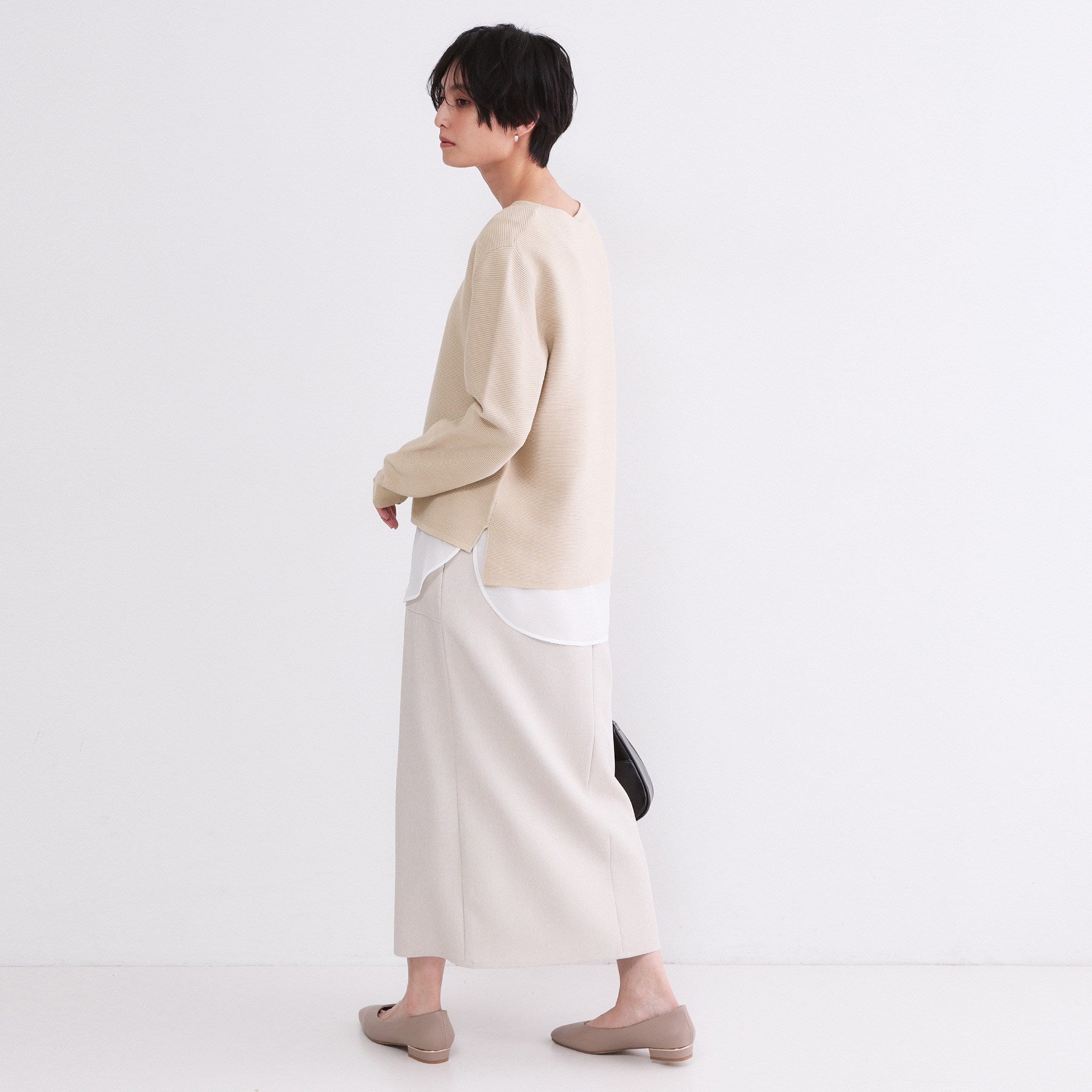 オペーク ドット クリップ OPAQUE.CLIP UV ボートネックガーターニット／オーガニックコットン混【洗濯機OK】《6col》 （ベージュ(052)） ベージュ(052)