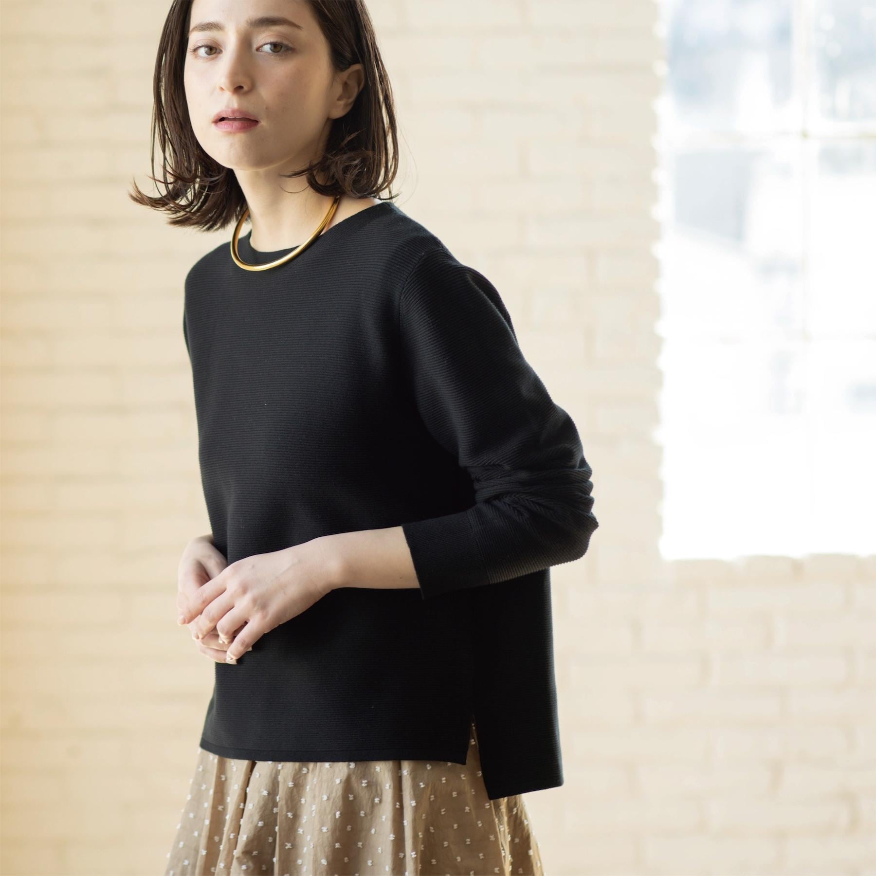 オペーク ドット クリップ OPAQUE.CLIP UV ボートネックガーターニット／オーガニックコットン混【洗濯機OK】《6col》 （ブラック(019)） ブラック(019)