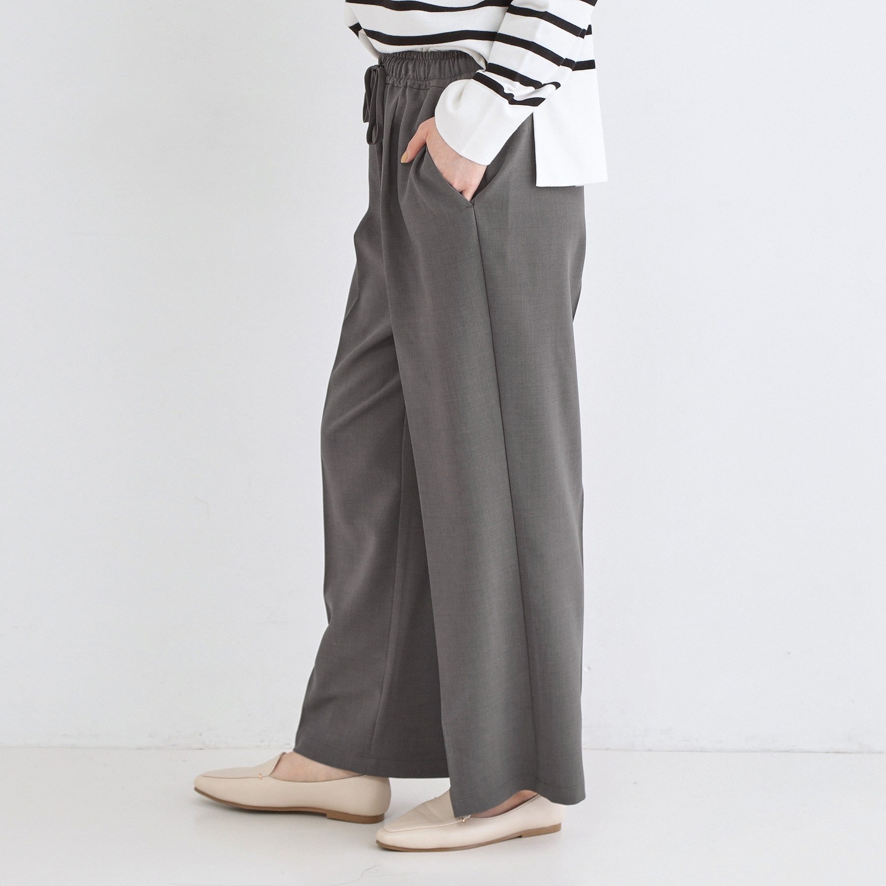 オペーク ドット クリップ OPAQUE.CLIP 美脚ストレッチイージーワイドパンツ【洗濯機OK】 （ライトピンク(070)） ライトピンク(070)