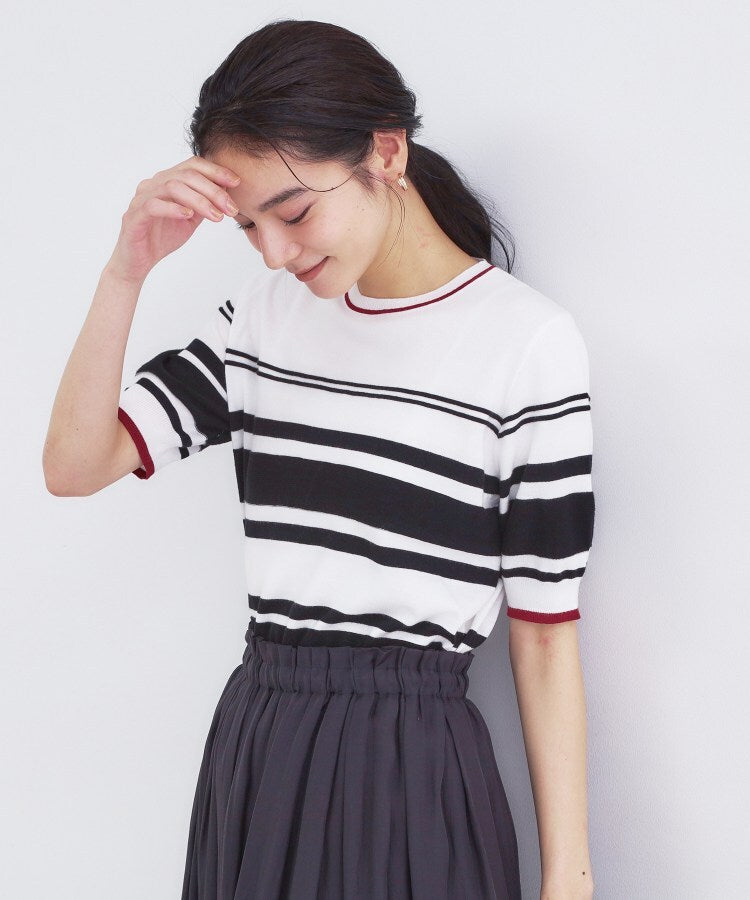 オペーク ドット クリップ OPAQUE.CLIP ランダムボーダーハーフスリーブニット【洗濯機OK】 （ブラック(319)） ブラック(319)