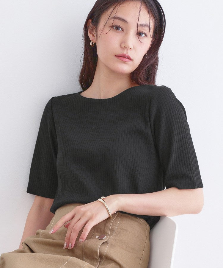 オペーク ドット クリップ OPAQUE.CLIP ベーシックリブボートネックカットソー【洗濯機OK】 （ブラック(019)） ブラック(019)