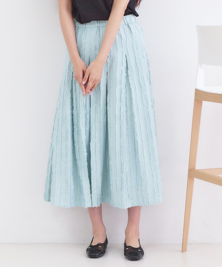 オペーク ドット クリップ OPAQUE.CLIP フリンジジャカード タックフレアスカート【洗濯機OK】 （ブルー(091)） ブルー(091)