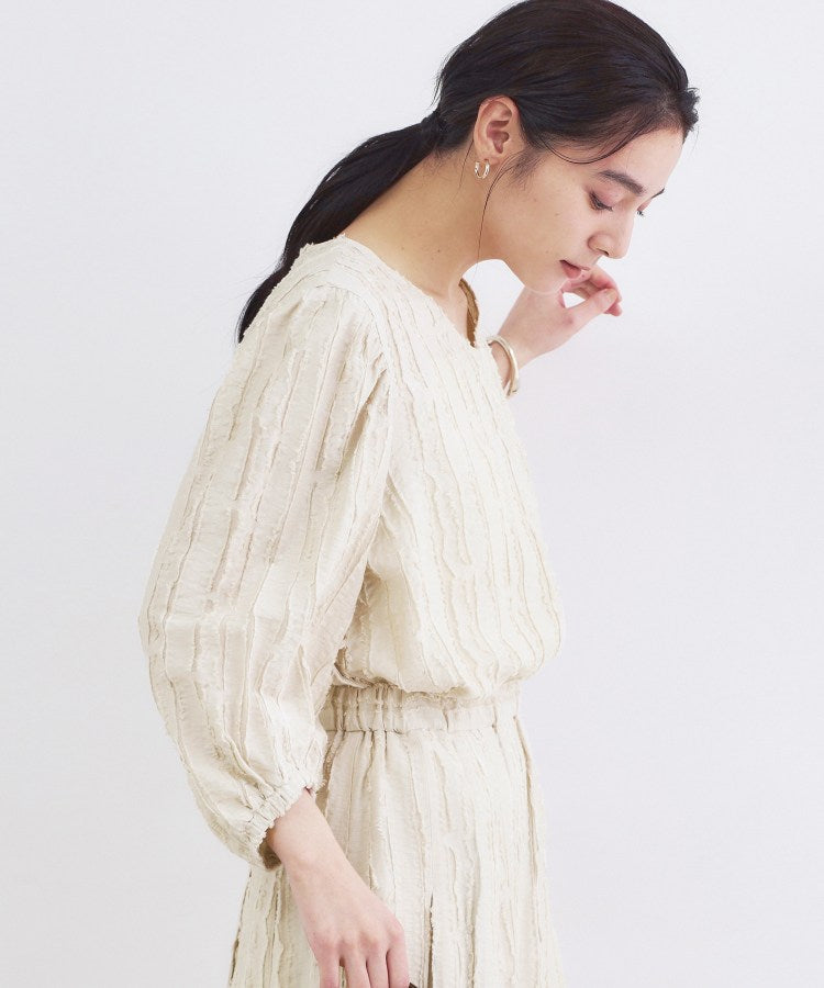 オペーク ドット クリップ OPAQUE.CLIP フリンジジャカードブラウス【洗濯機OK】 （ブルー(091)） ブルー(091)