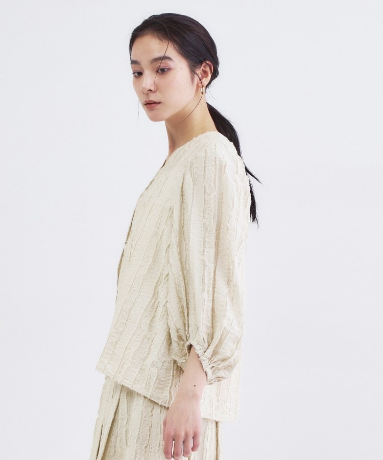 オペーク ドット クリップ OPAQUE.CLIP フリンジジャカードブラウス【洗濯機OK】 （ブルー(091)） ブルー(091)