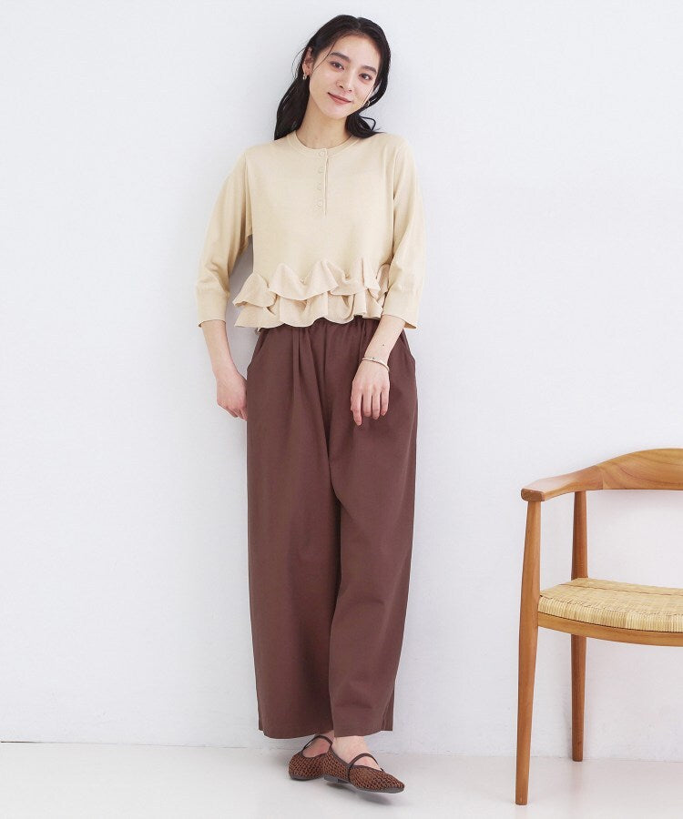 オペーク ドット クリップ OPAQUE.CLIP 裾フリルヘンリーネックニット【洗濯機OK】 （ブラック(019)） ブラック(019)