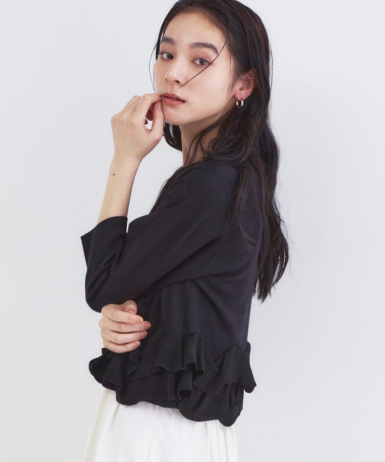 オペーク ドット クリップ OPAQUE.CLIP 裾フリルヘンリーネックニット【洗濯機OK】 （ブラック(019)） ブラック(019)