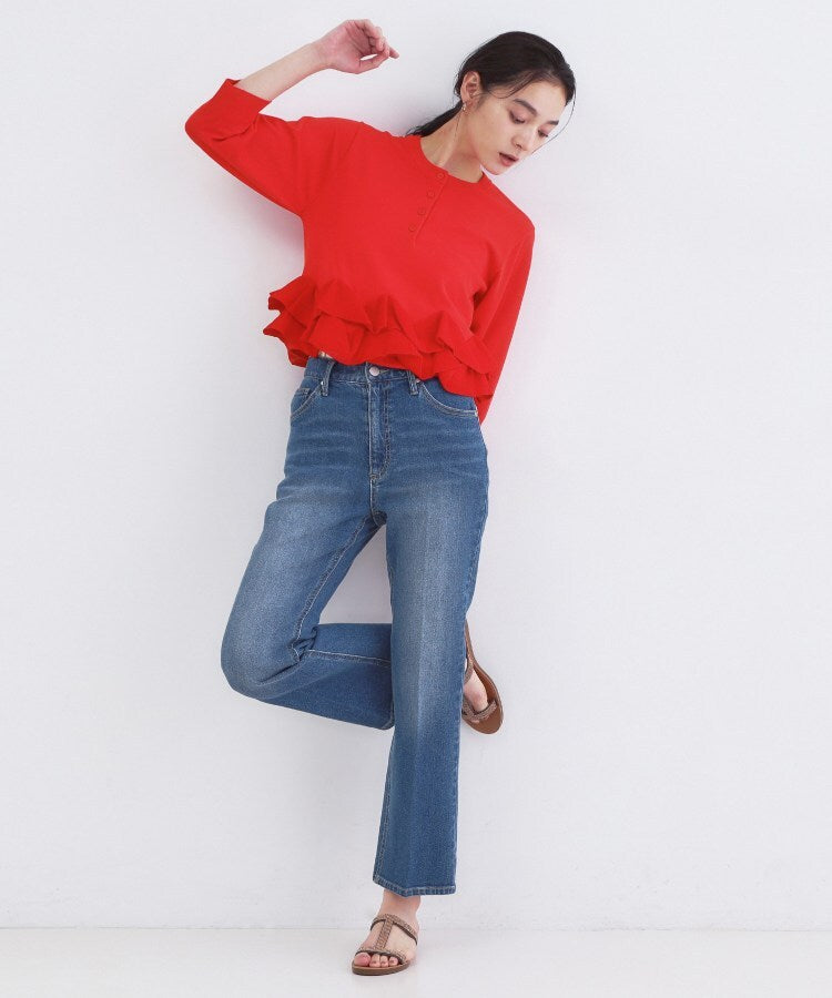 オペーク ドット クリップ OPAQUE.CLIP 裾フリルヘンリーネックニット【洗濯機OK】 （ブラック(019)） ブラック(019)