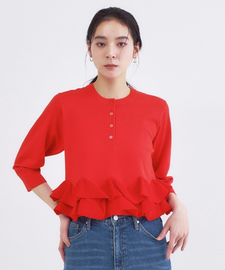 オペーク ドット クリップ OPAQUE.CLIP 裾フリルヘンリーネックニット【洗濯機OK】 （ブラック(019)） ブラック(019)