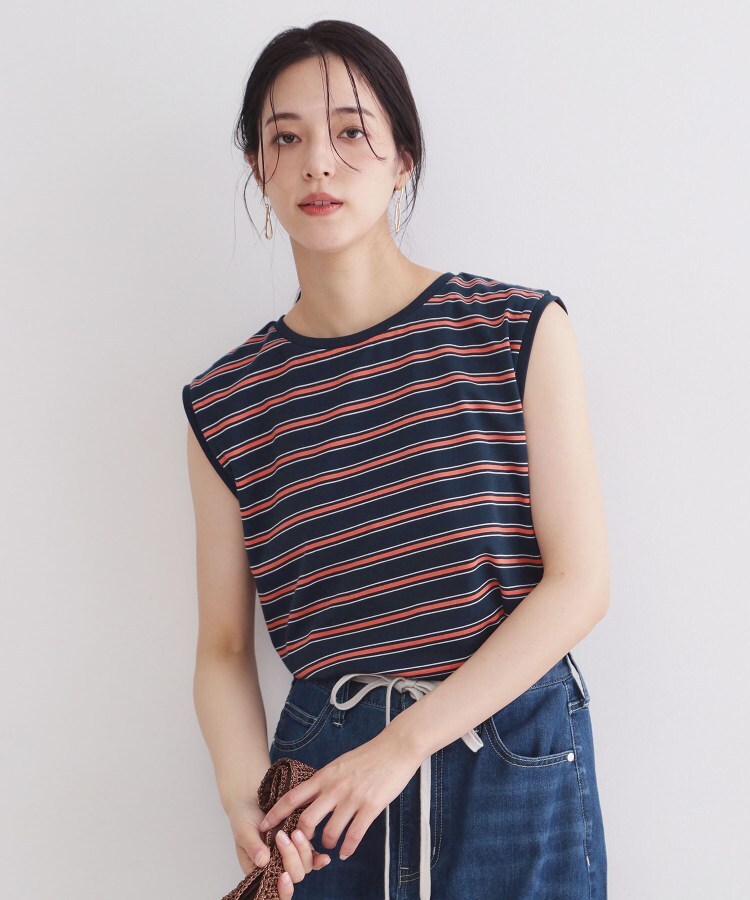 オペーク ドット クリップ OPAQUE.CLIP マルチボーダーアソート ノースリーブTシャツ【洗濯機OK】 （ブラック(019)） ブラック(019)