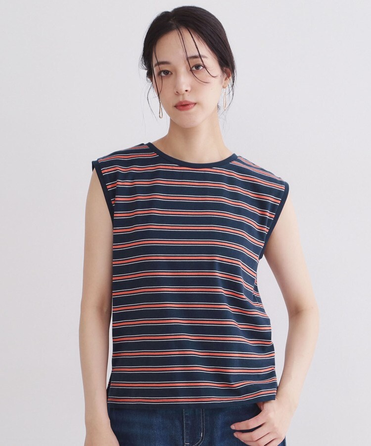 オペーク ドット クリップ OPAQUE.CLIP マルチボーダーアソート ノースリーブTシャツ【洗濯機OK】 （ブラック(019)） ブラック(019)