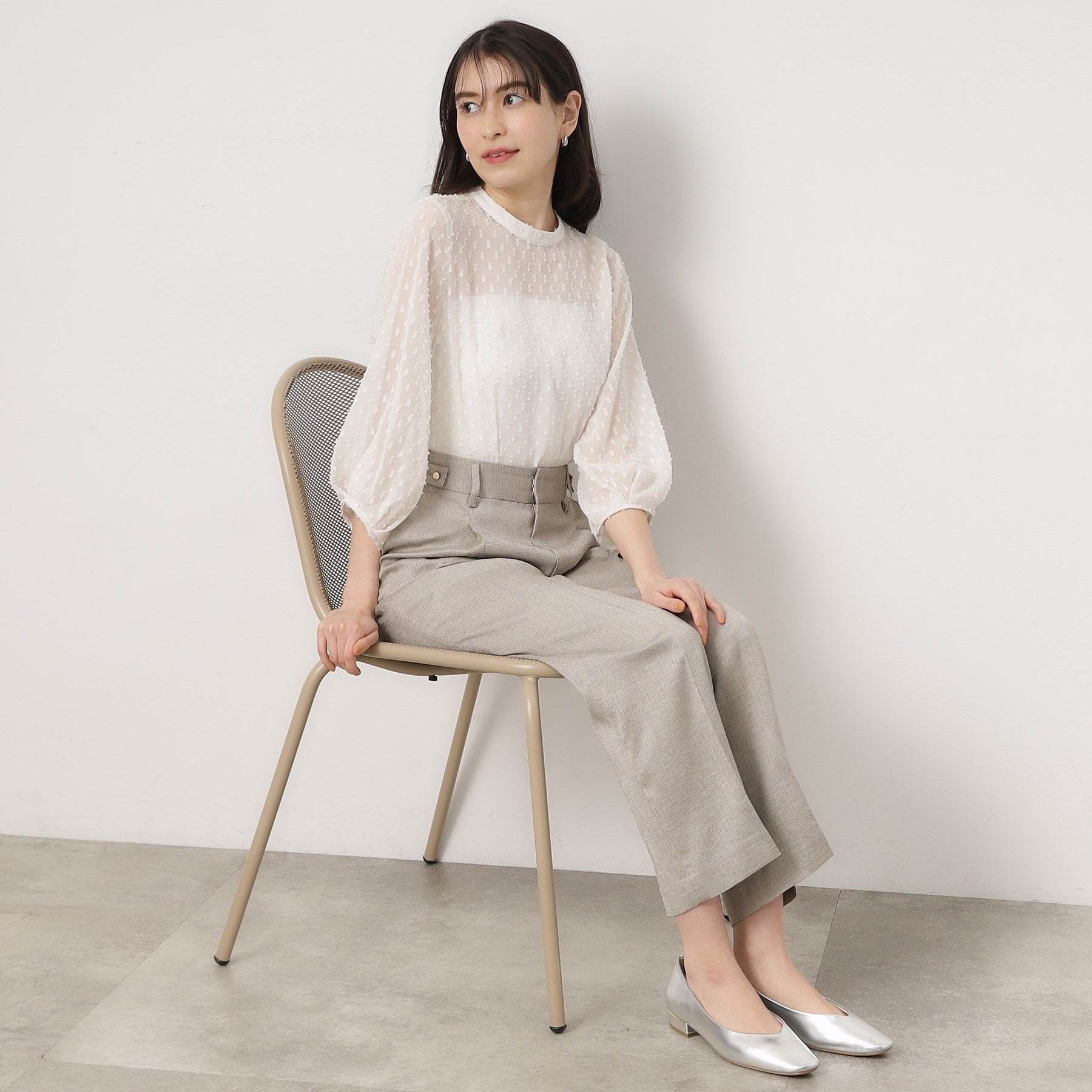 Opaque Dot Clip OPAQUE.CLIP Sheer Fringe Dot Tuck Sleeve Blouse [Machine Washable]