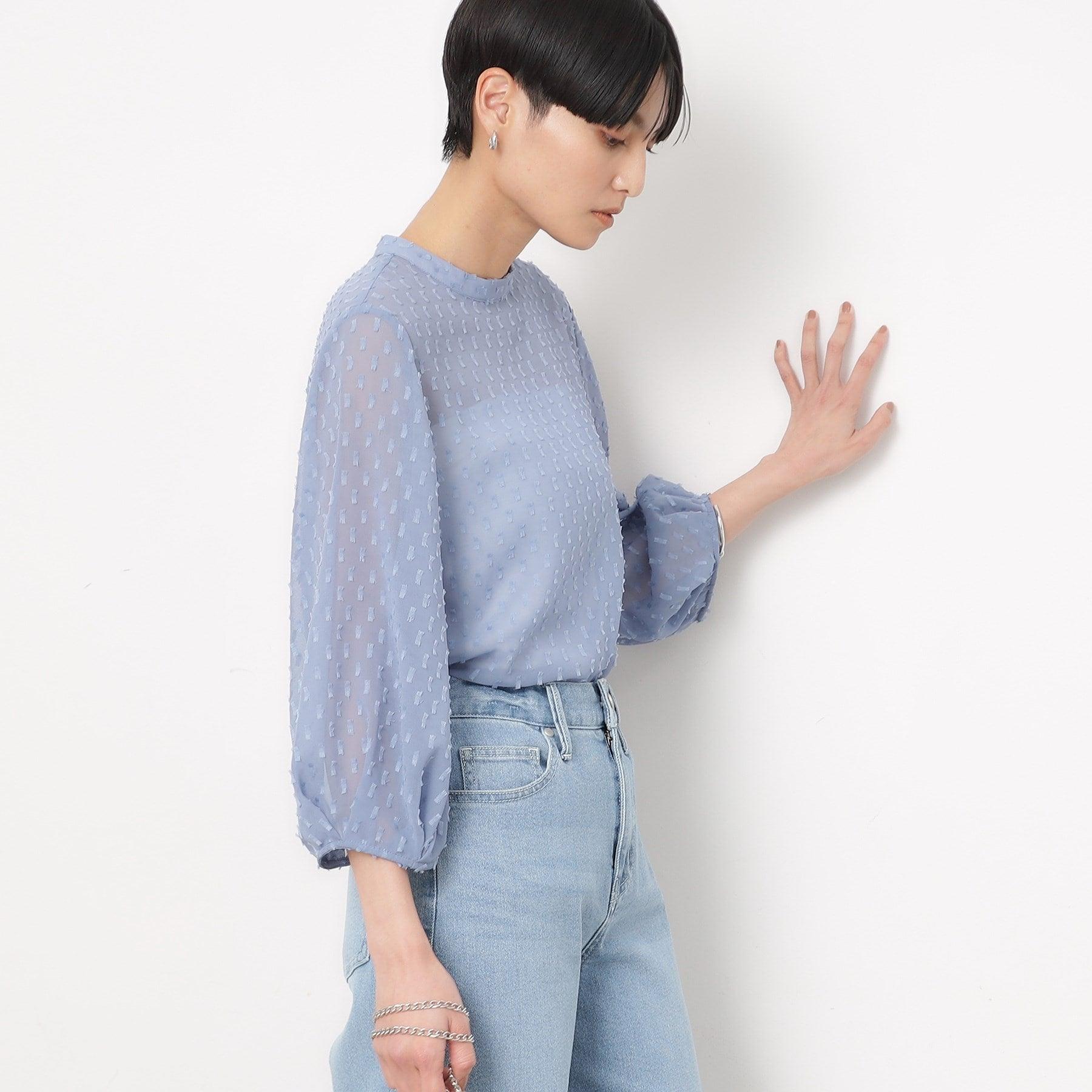 Opaque Dot Clip OPAQUE.CLIP Sheer Fringe Dot Tuck Sleeve Blouse [Machine Washable]