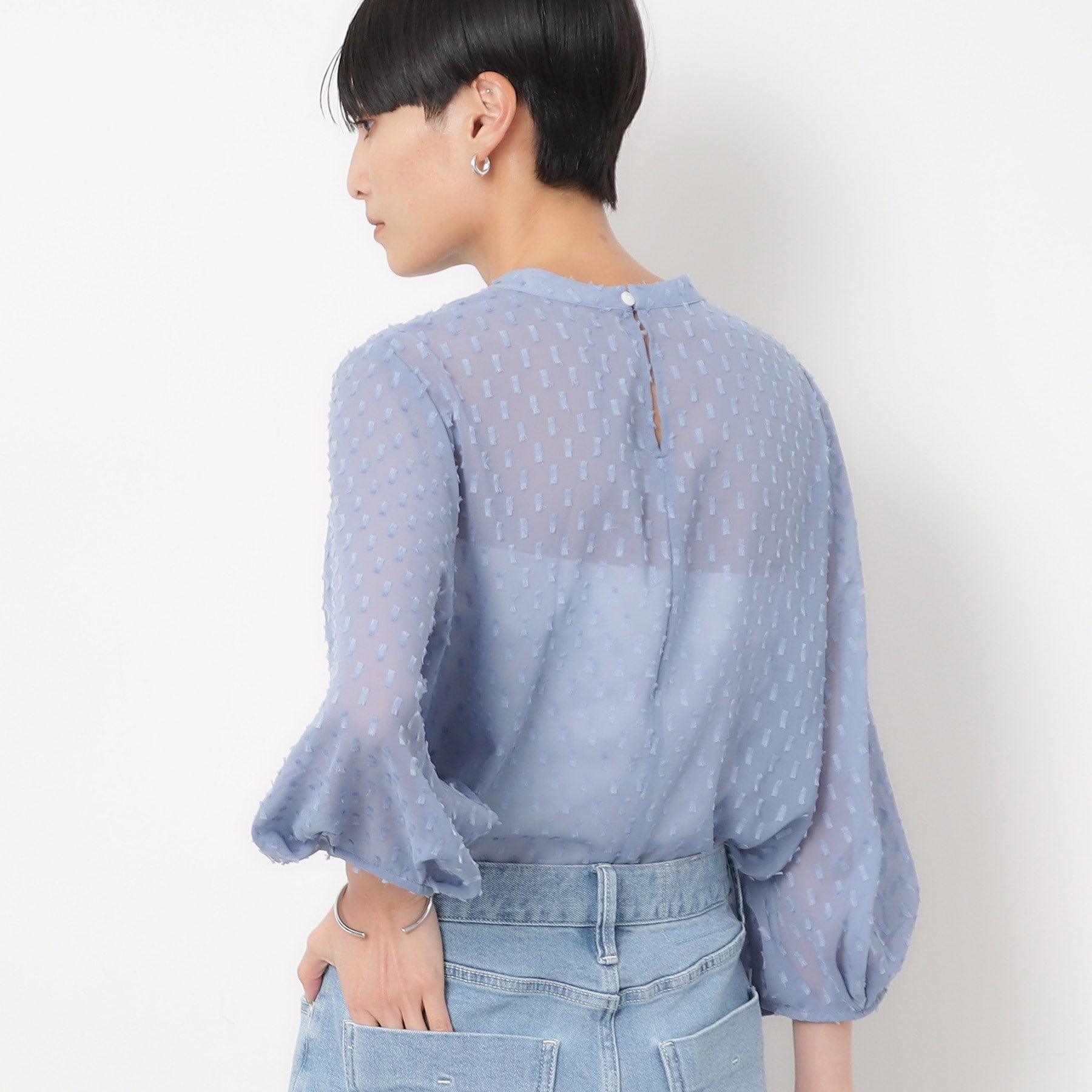 Opaque Dot Clip OPAQUE.CLIP Sheer Fringe Dot Tuck Sleeve Blouse [Machine Washable]