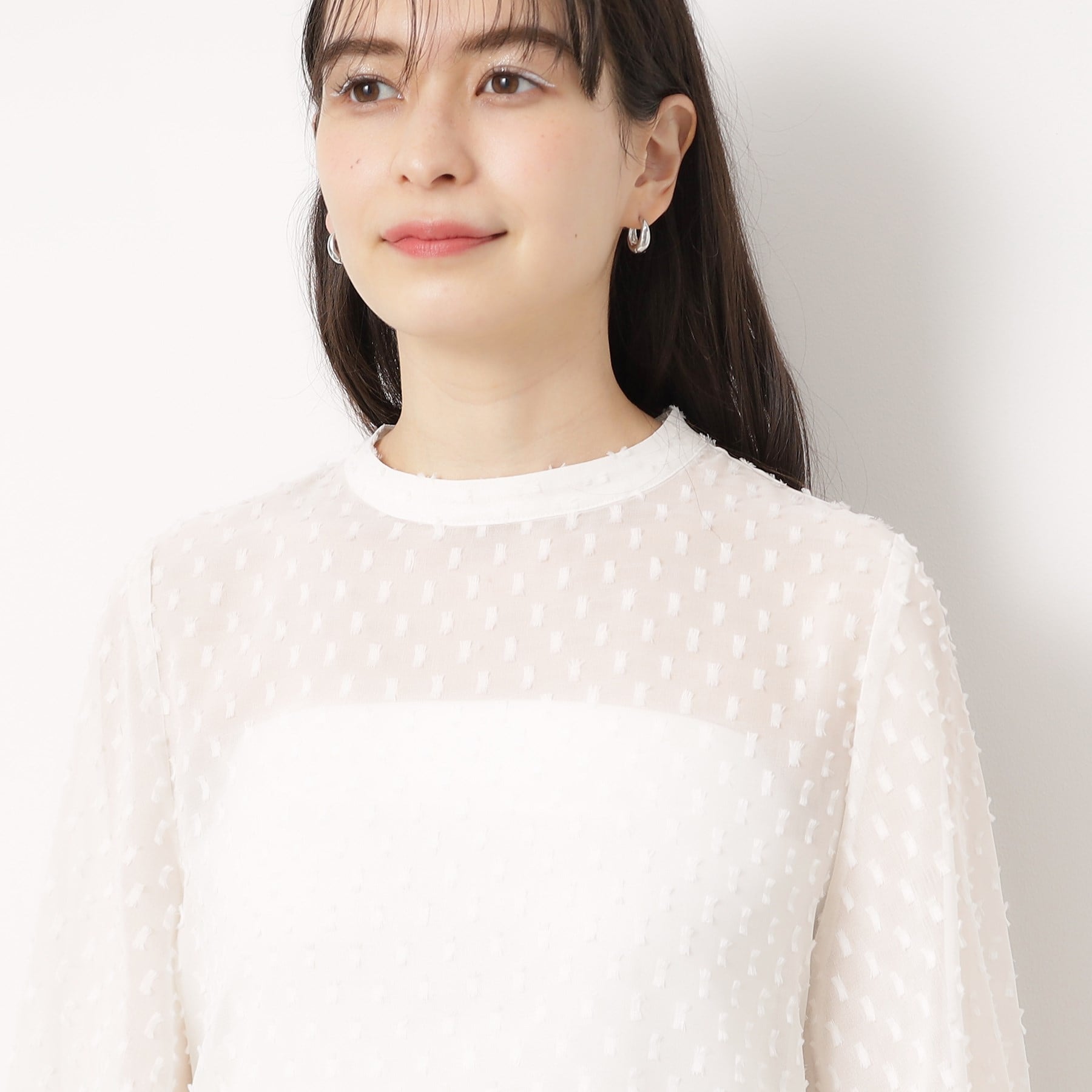 Opaque Dot Clip OPAQUE.CLIP Sheer Fringe Dot Tuck Sleeve Blouse [Machine Washable]