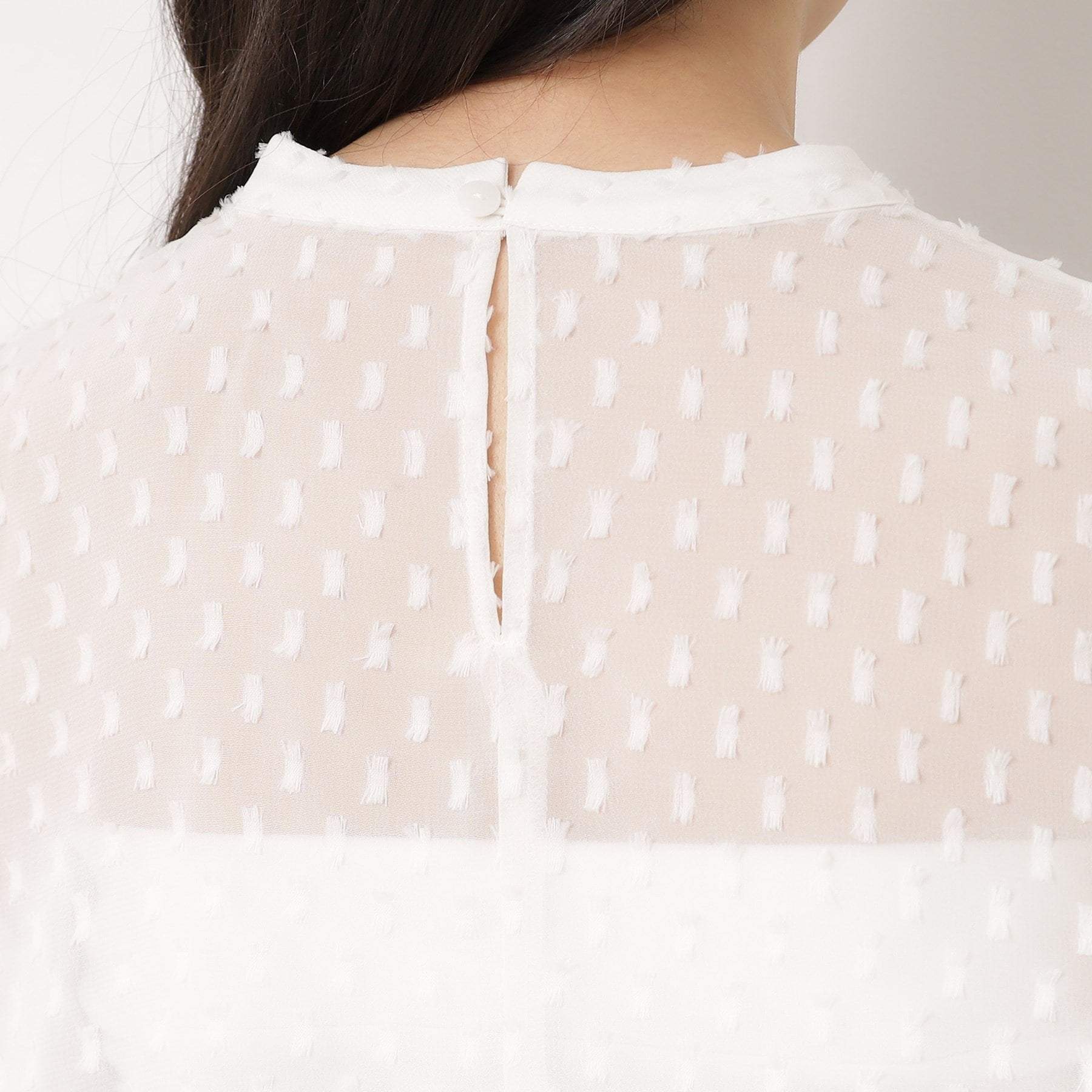 Opaque Dot Clip OPAQUE.CLIP Sheer Fringe Dot Tuck Sleeve Blouse [Machine Washable]