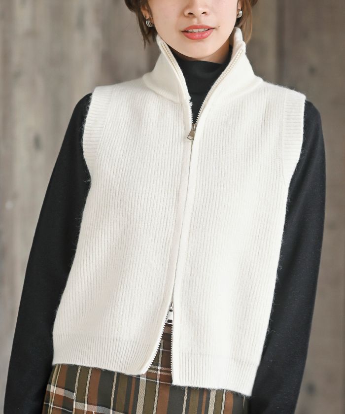 アールピーエス rps ハイネックZIPニットベスト （杢グレー） 杢グレー