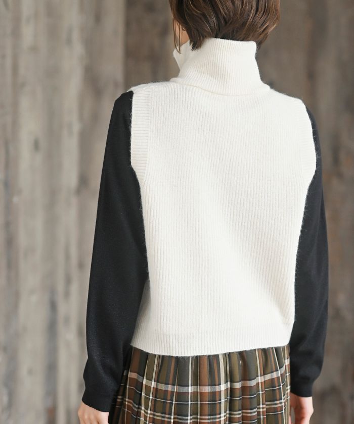 アールピーエス rps ハイネックZIPニットベスト （杢グレー） 杢グレー