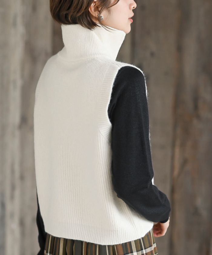 アールピーエス rps ハイネックZIPニットベスト （杢グレー） 杢グレー