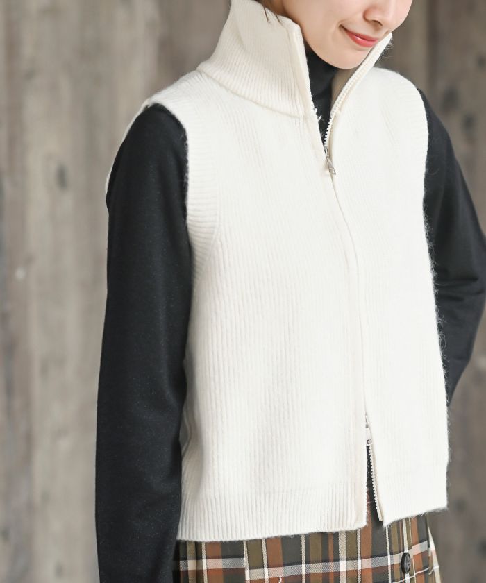 アールピーエス rps ハイネックZIPニットベスト （杢グレー） 杢グレー