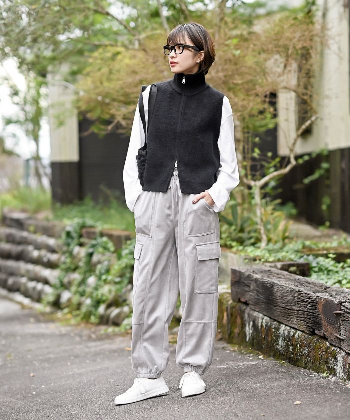 アールピーエス rps ハイネックZIPニットベスト （杢グレー） 杢グレー