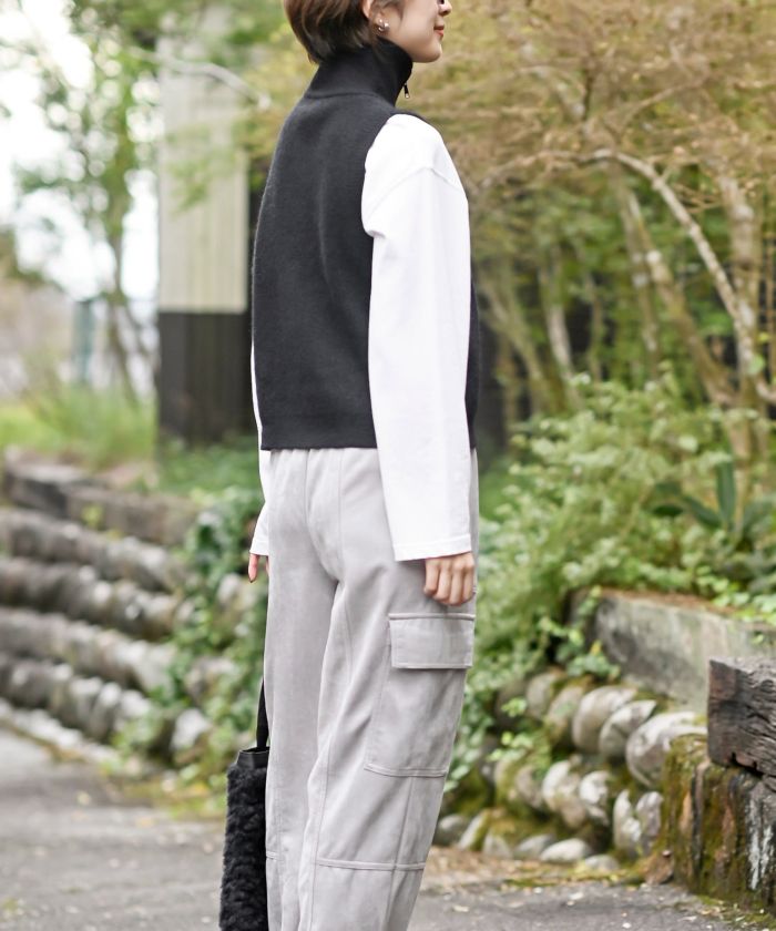 アールピーエス rps ハイネックZIPニットベスト （杢グレー） 杢グレー