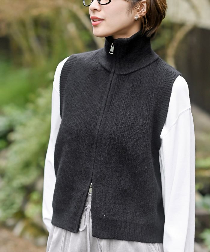 アールピーエス rps ハイネックZIPニットベスト （杢グレー） 杢グレー