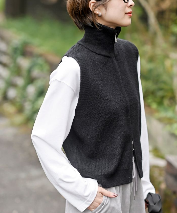 アールピーエス rps ハイネックZIPニットベスト （杢グレー） 杢グレー