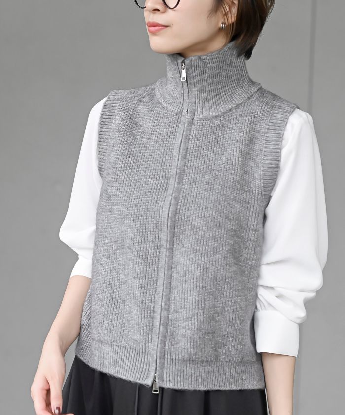 アールピーエス rps ハイネックZIPニットベスト （杢グレー） 杢グレー