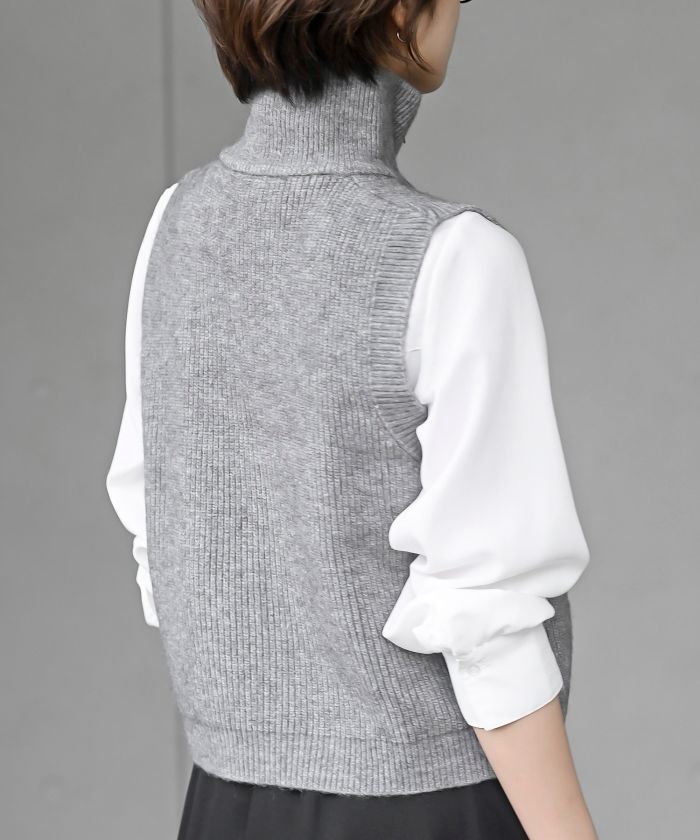 アールピーエス rps ハイネックZIPニットベスト （杢グレー） 杢グレー