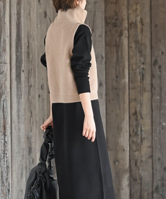 アールピーエス rps ハイネックZIPニットベスト （杢グレー） 杢グレー