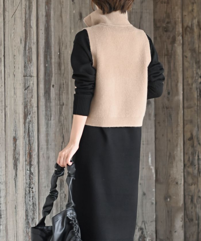 アールピーエス rps ハイネックZIPニットベスト （杢グレー） 杢グレー