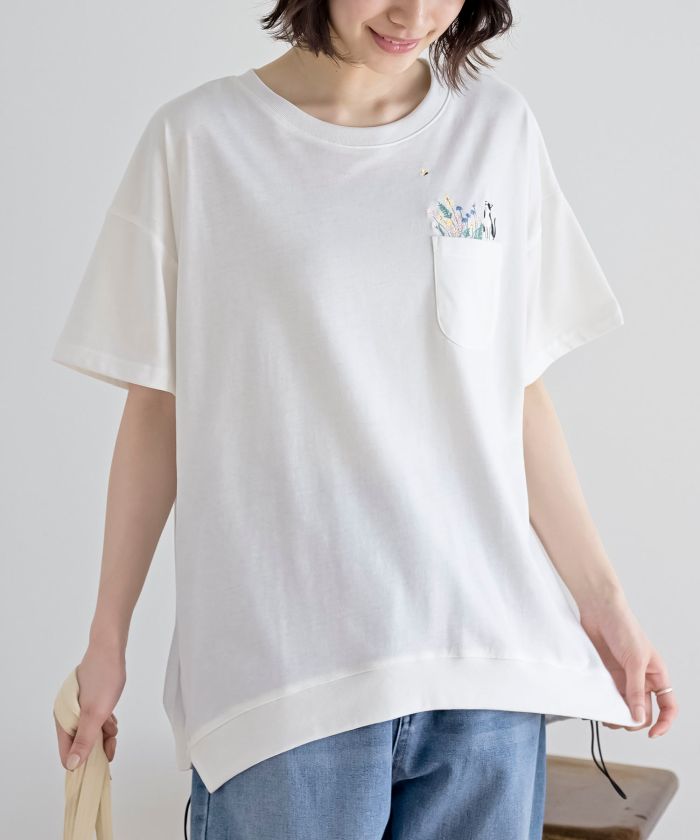 アールピーエス rps フラワーキャット裾ドロストTシャツ （オフホワイト） オフホワイト