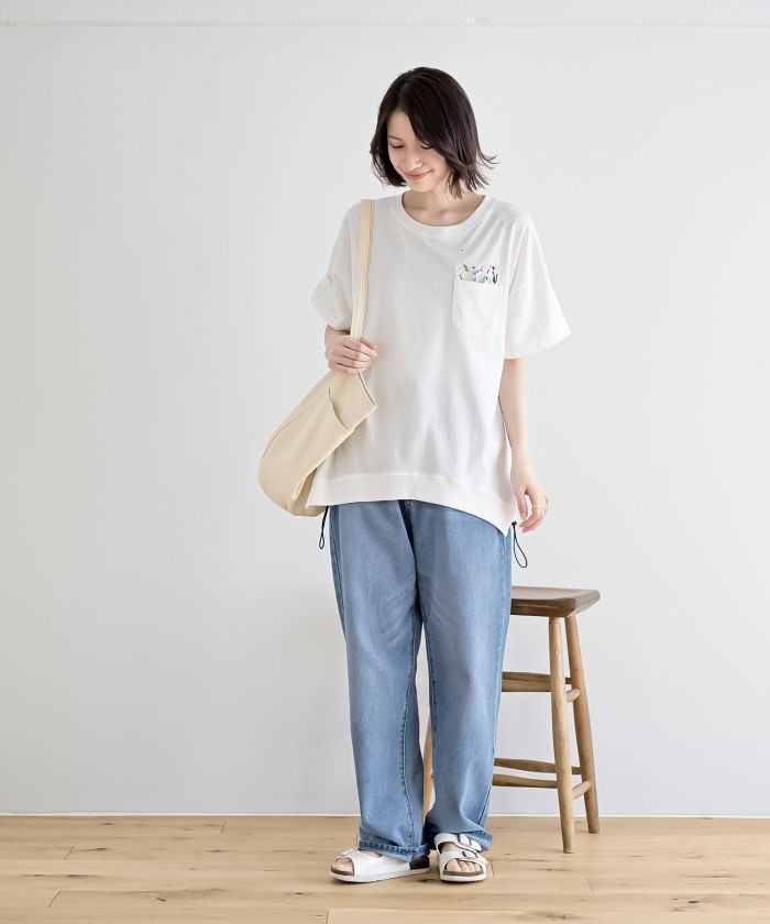 アールピーエス rps フラワーキャット裾ドロストTシャツ （オフホワイト） オフホワイト