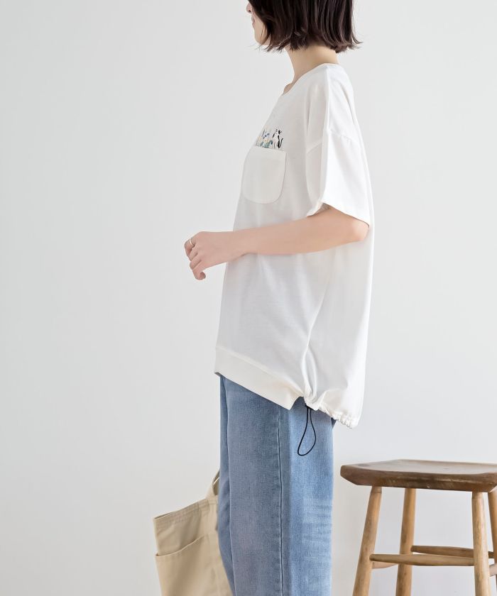 アールピーエス rps フラワーキャット裾ドロストTシャツ （オフホワイト） オフホワイト