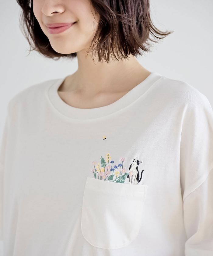 アールピーエス rps フラワーキャット裾ドロストTシャツ （オフホワイト） オフホワイト