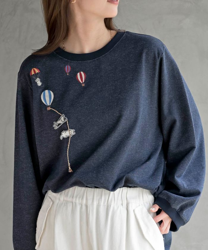 アールピーエス rps 気球キャット刺繍ミニ裏毛プルオーバー （ネイビー） ネイビー