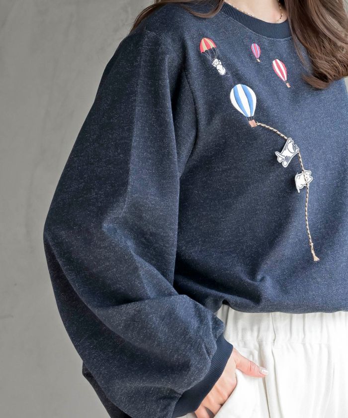 アールピーエス rps 気球キャット刺繍ミニ裏毛プルオーバー （ネイビー） ネイビー