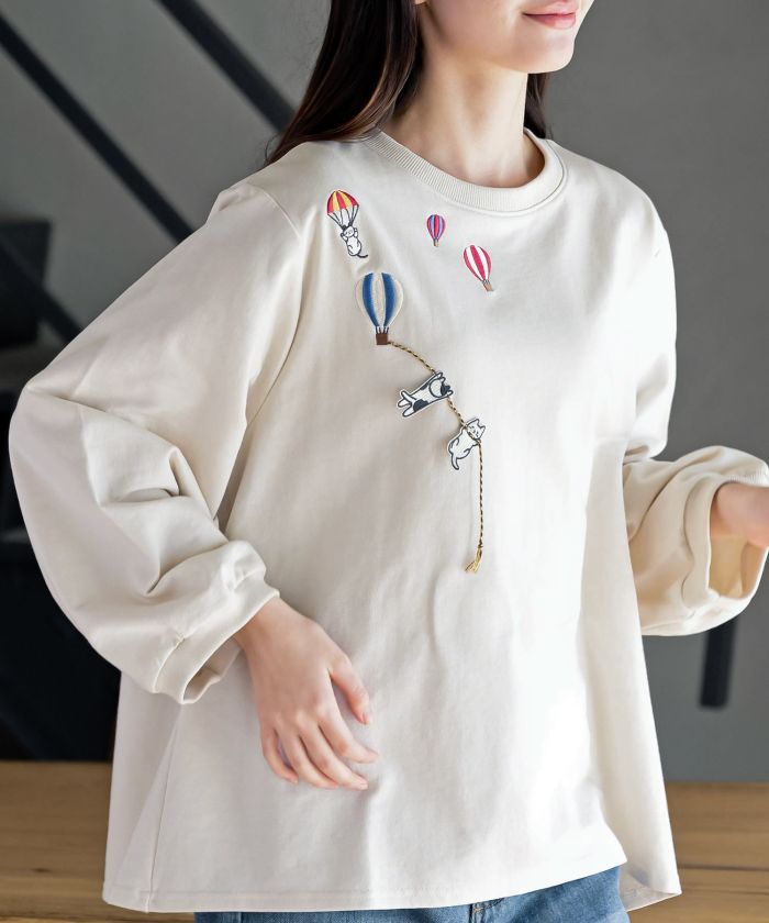 アールピーエス rps 気球キャット刺繍ミニ裏毛プルオーバー （アイボリー） アイボリー