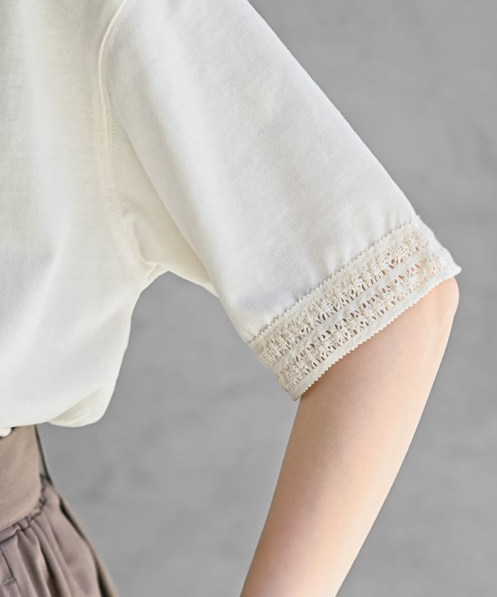 アールピーエス rps 袖口レースワンポイント刺繍カットソー （アイボリー） アイボリー