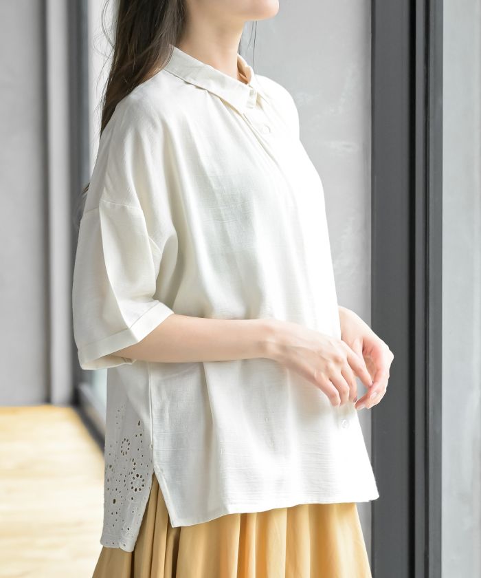 アールピーエス rps 衿スカラップ刺繍5分袖ブラウス （パープル） パープル